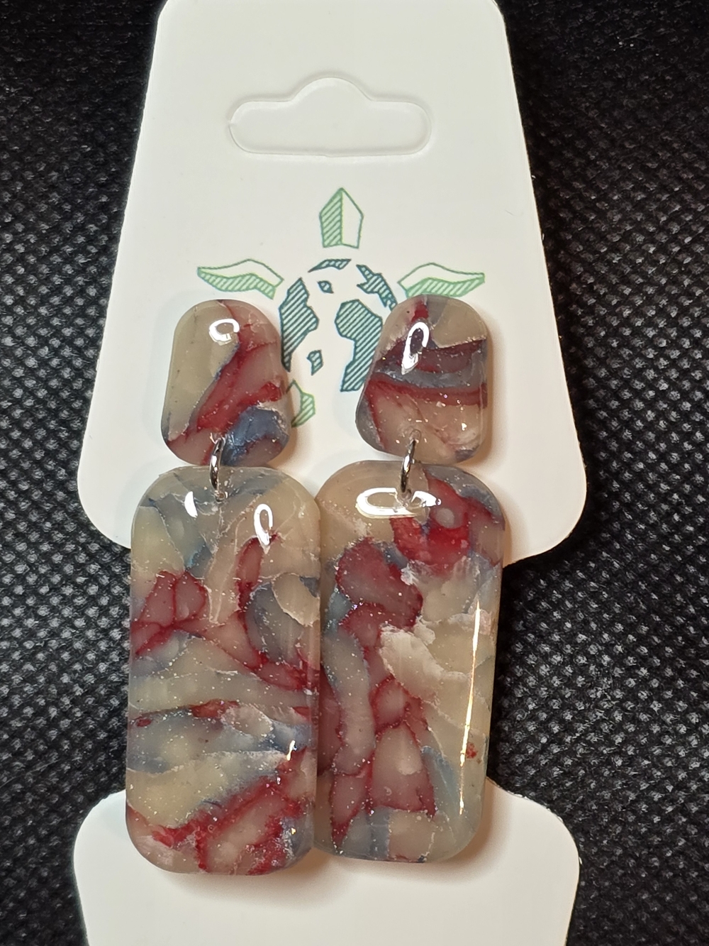 Marbled Red, Blue & White Resin Dangle Earrings